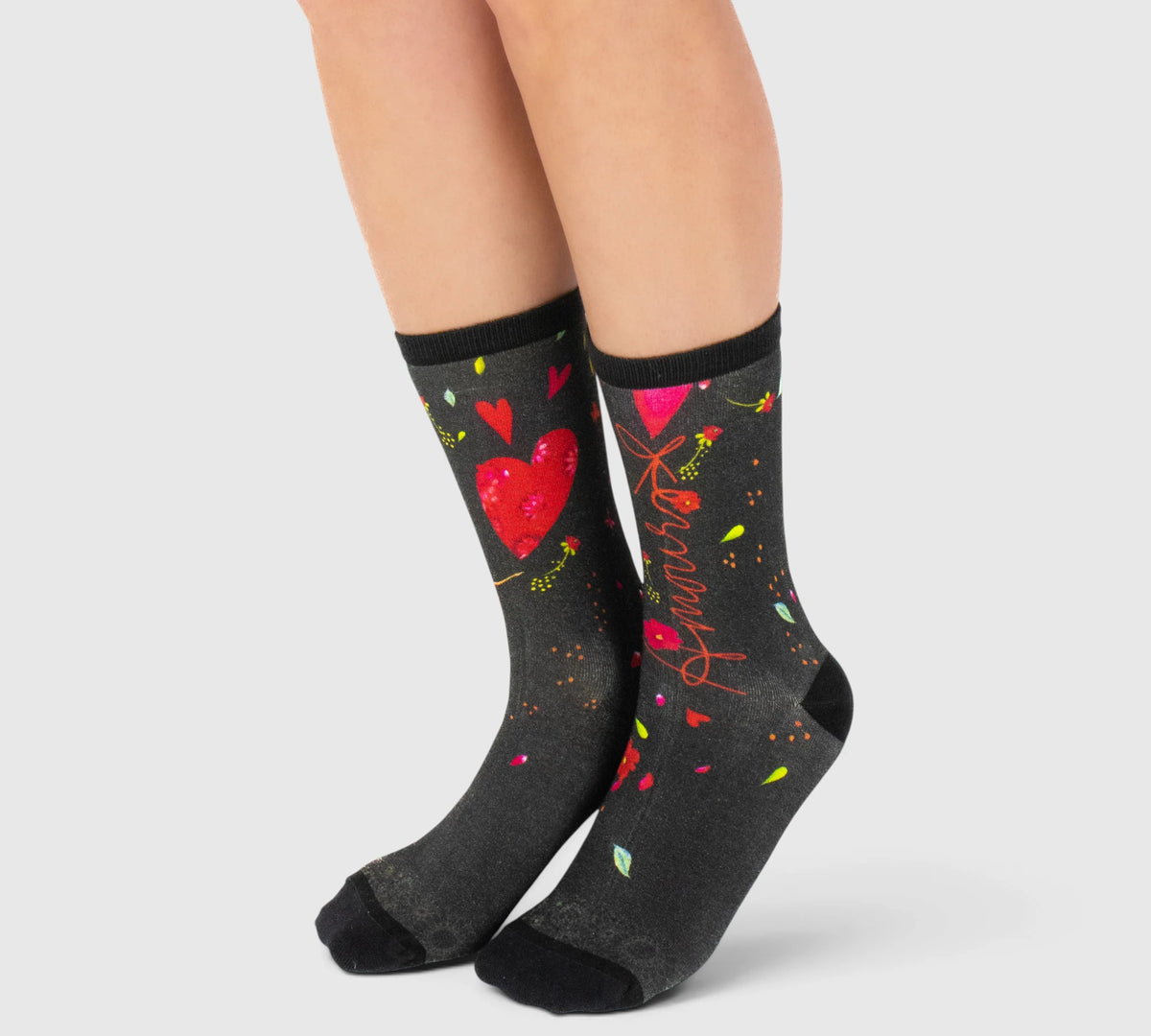Chaussettes Bambou Femme Noir – Motifs Cœurs
