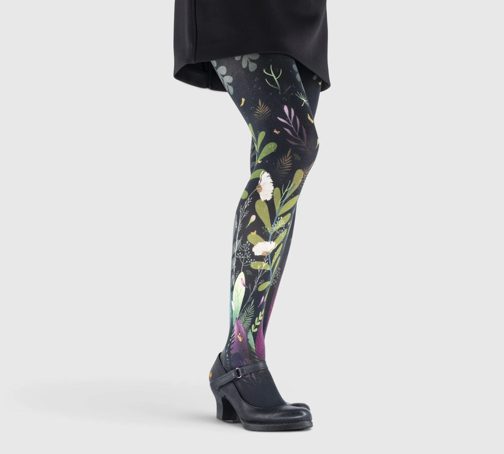 Lili Gambettes women’s fantasy tights – colorful leaf pattern