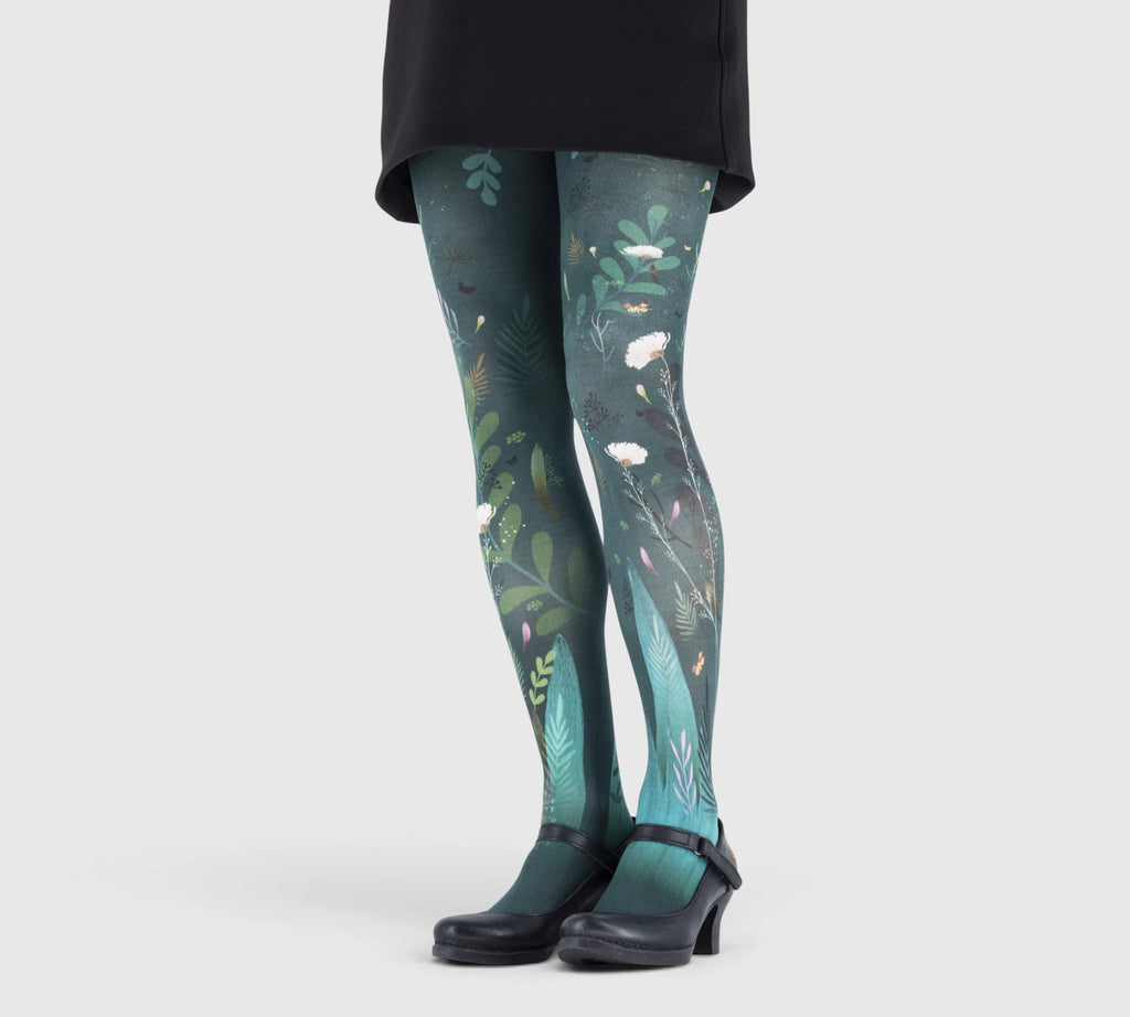 Women’s Fantasy Tights with Green Leaf Pattern