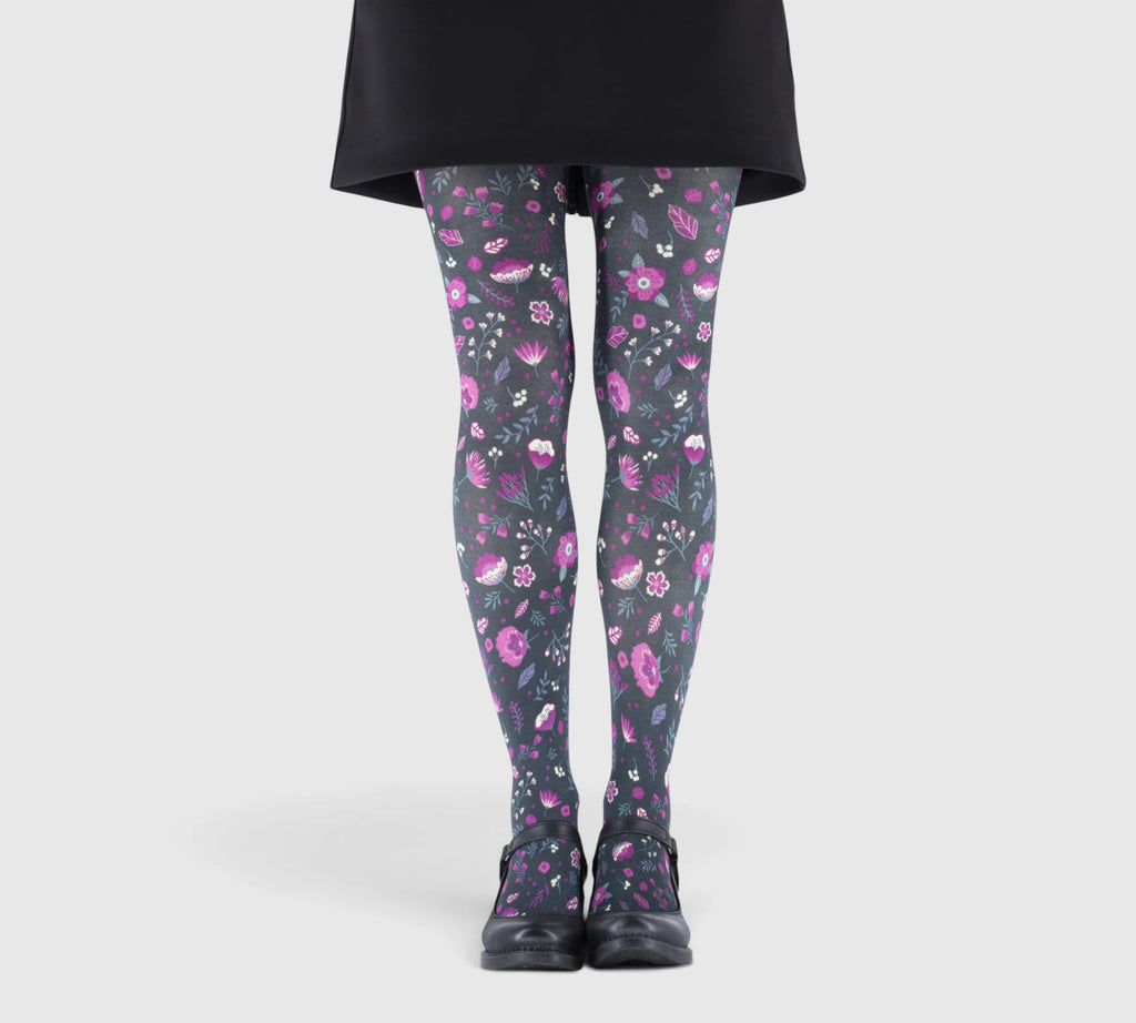 Collant Femme Fleuri Rose Violet Vintage