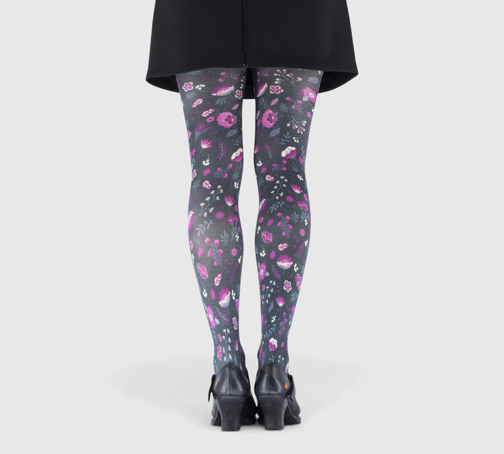 Collant Femme Fleuri Rose Violet Vintage