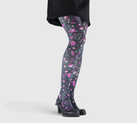 Collant Femme Fleuri Rose Violet Vintage