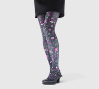 Collant Femme Fleuri Rose Violet Vintage