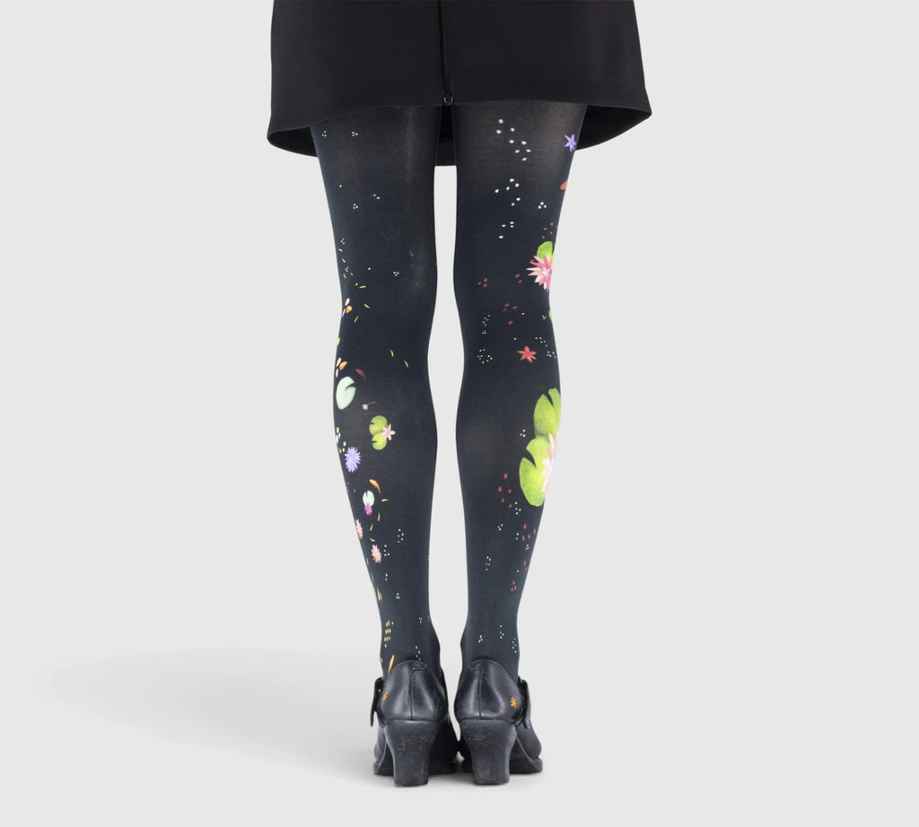 Collant noir Imprimé Lotus et Carpes Koi