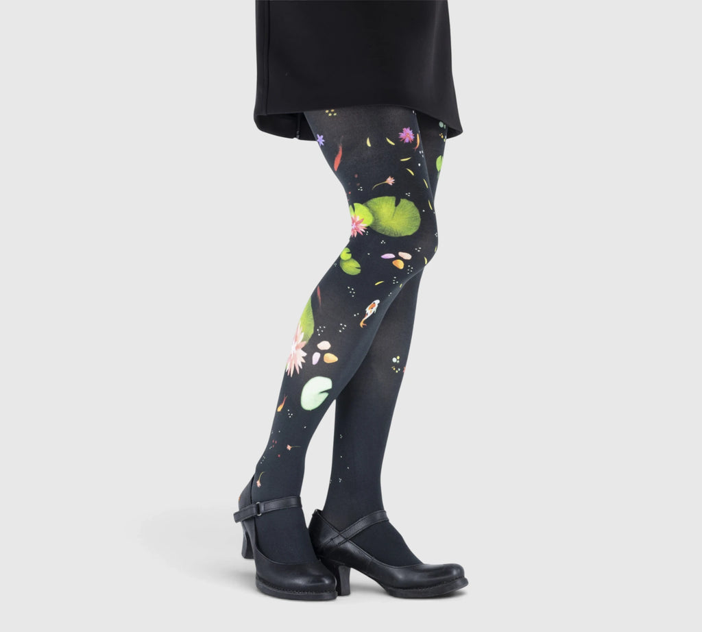 Collant noir Imprimé Lotus et Carpes Koi