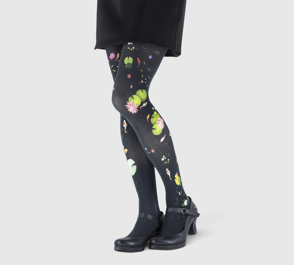 Collant noir Imprimé Lotus et Carpes Koi