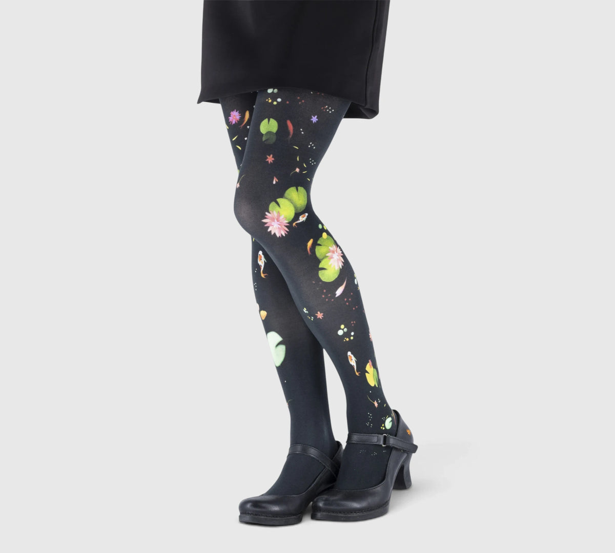 Collant noir Imprimé Lotus et Carpes Koi