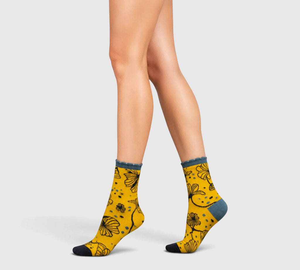 Chaussettes coton bio Ginkgo jaune