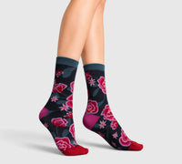 Chaussettes coton bio pivoines roses femme