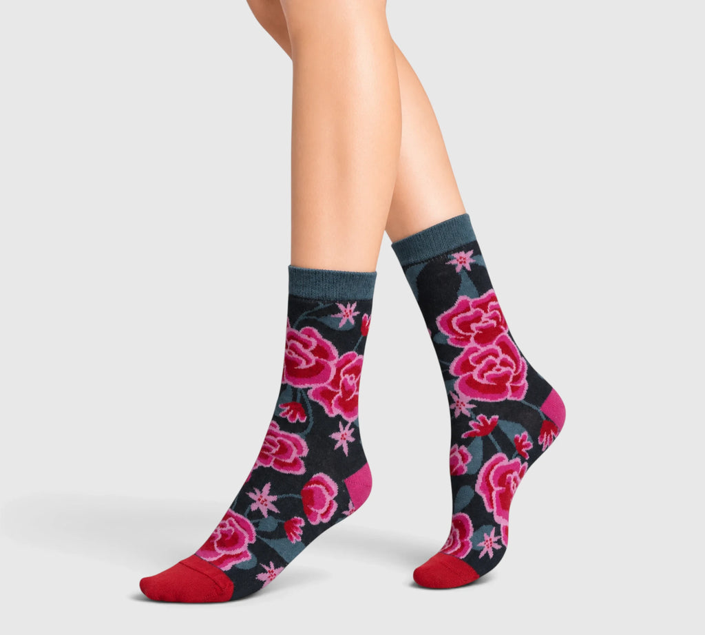 Chaussettes coton bio pivoines roses femme