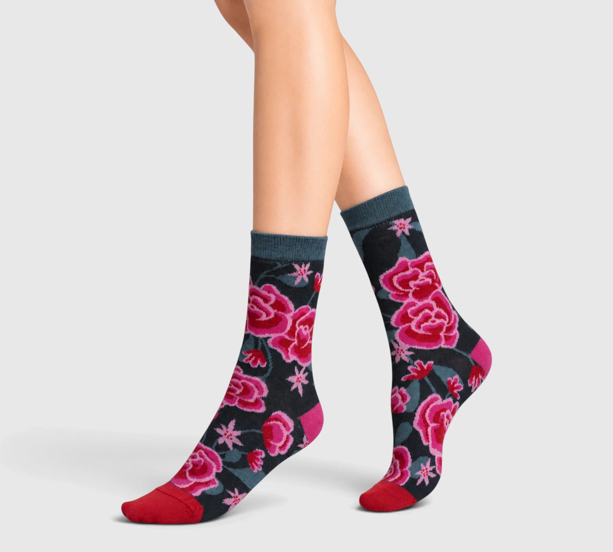 Chaussettes coton bio pivoines roses femme