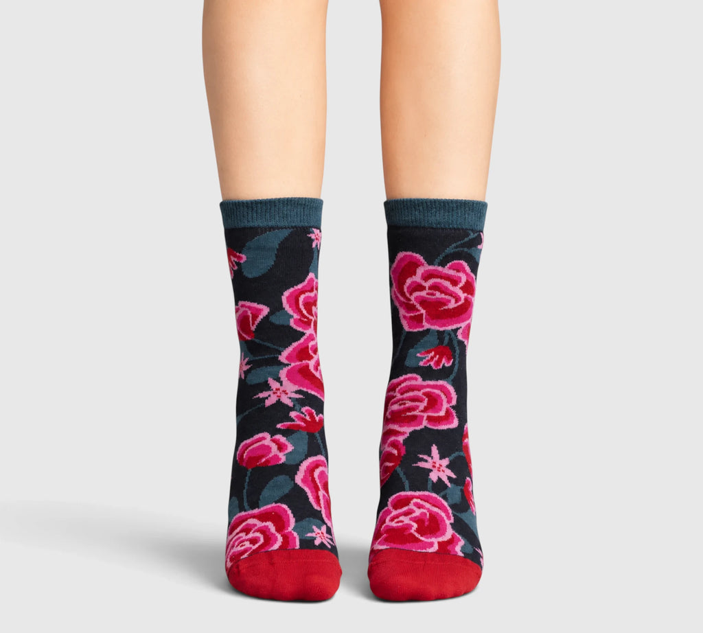 Chaussettes coton bio pivoines roses femme