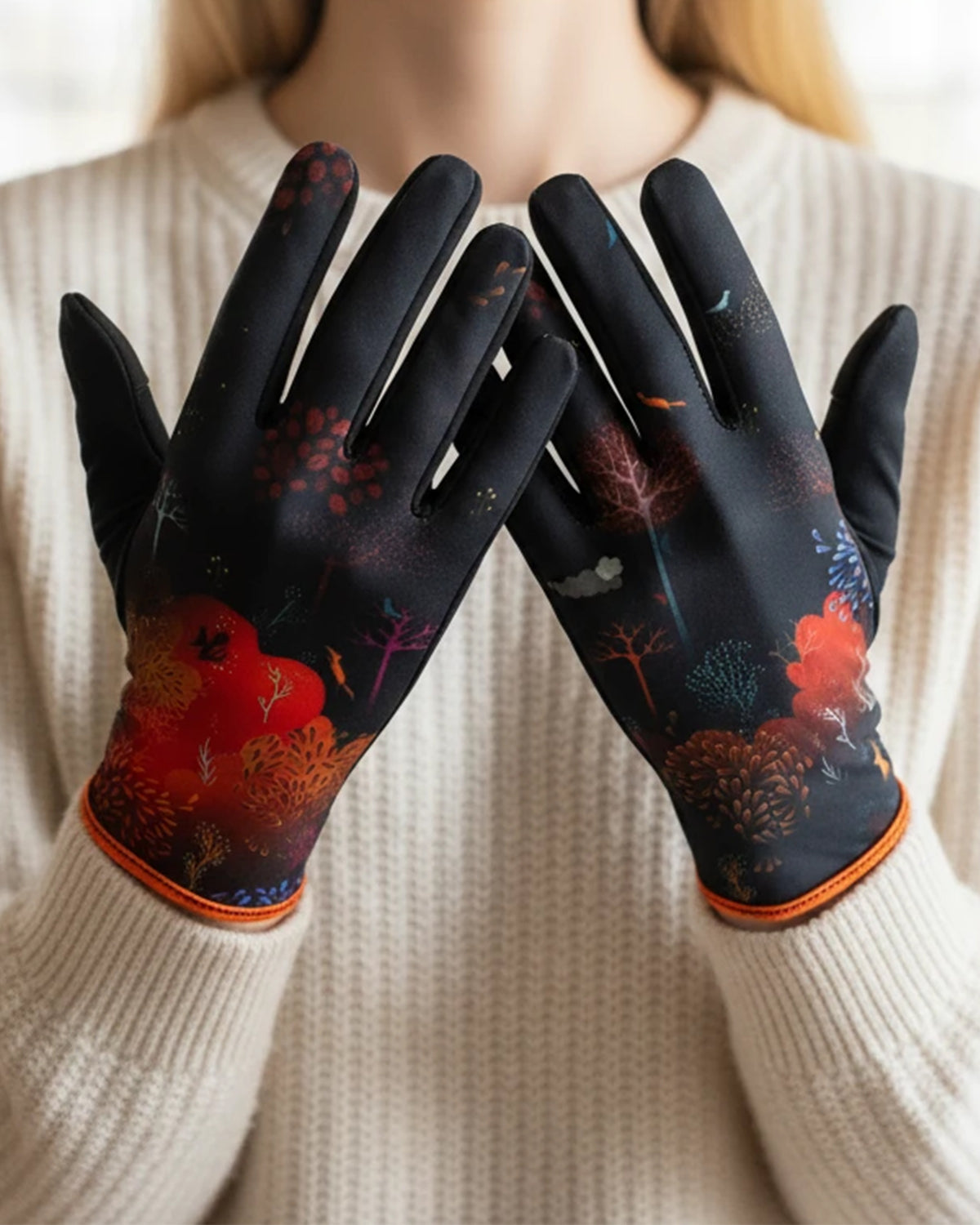 Gants femme imprimés automne féerique tactiles