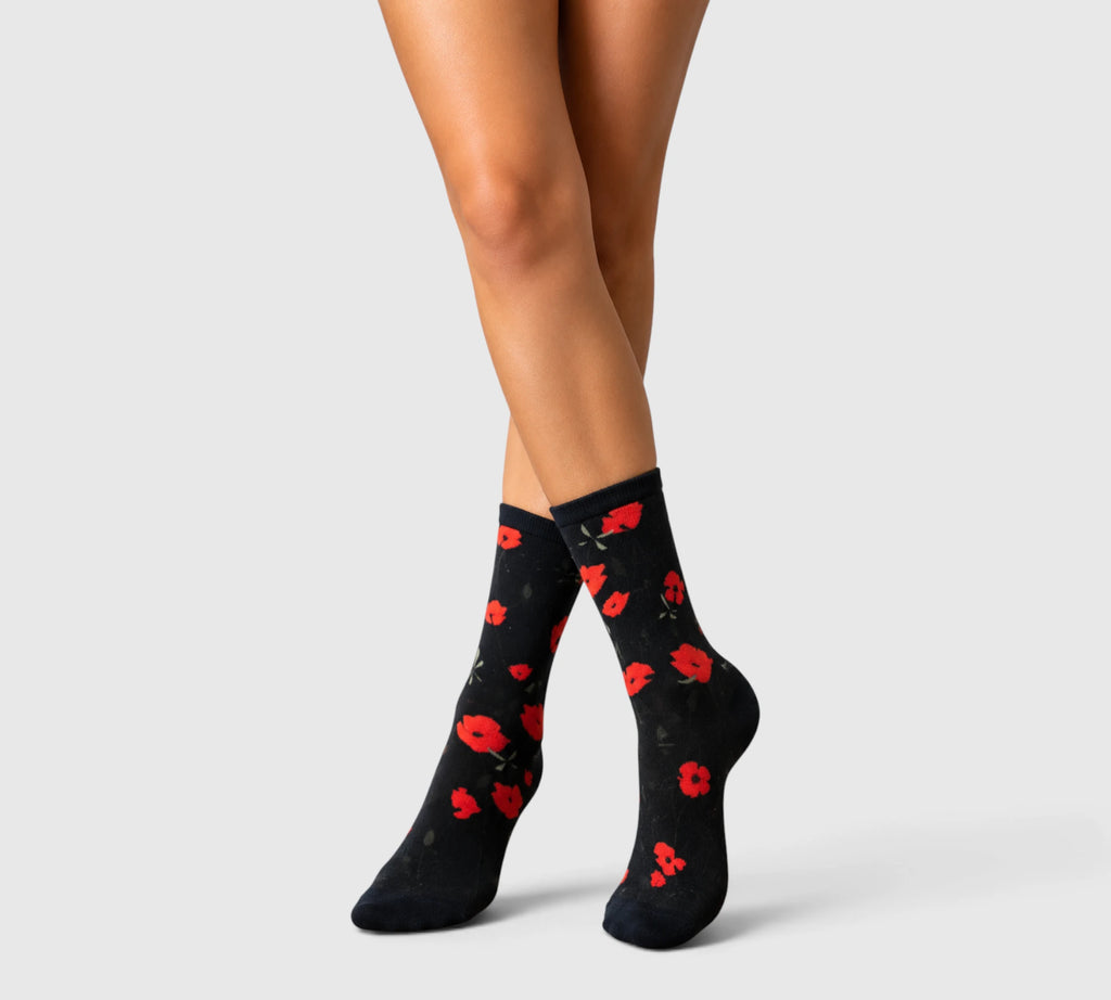 Chaussettes rigolotes en bambou – Modèle coquelicot