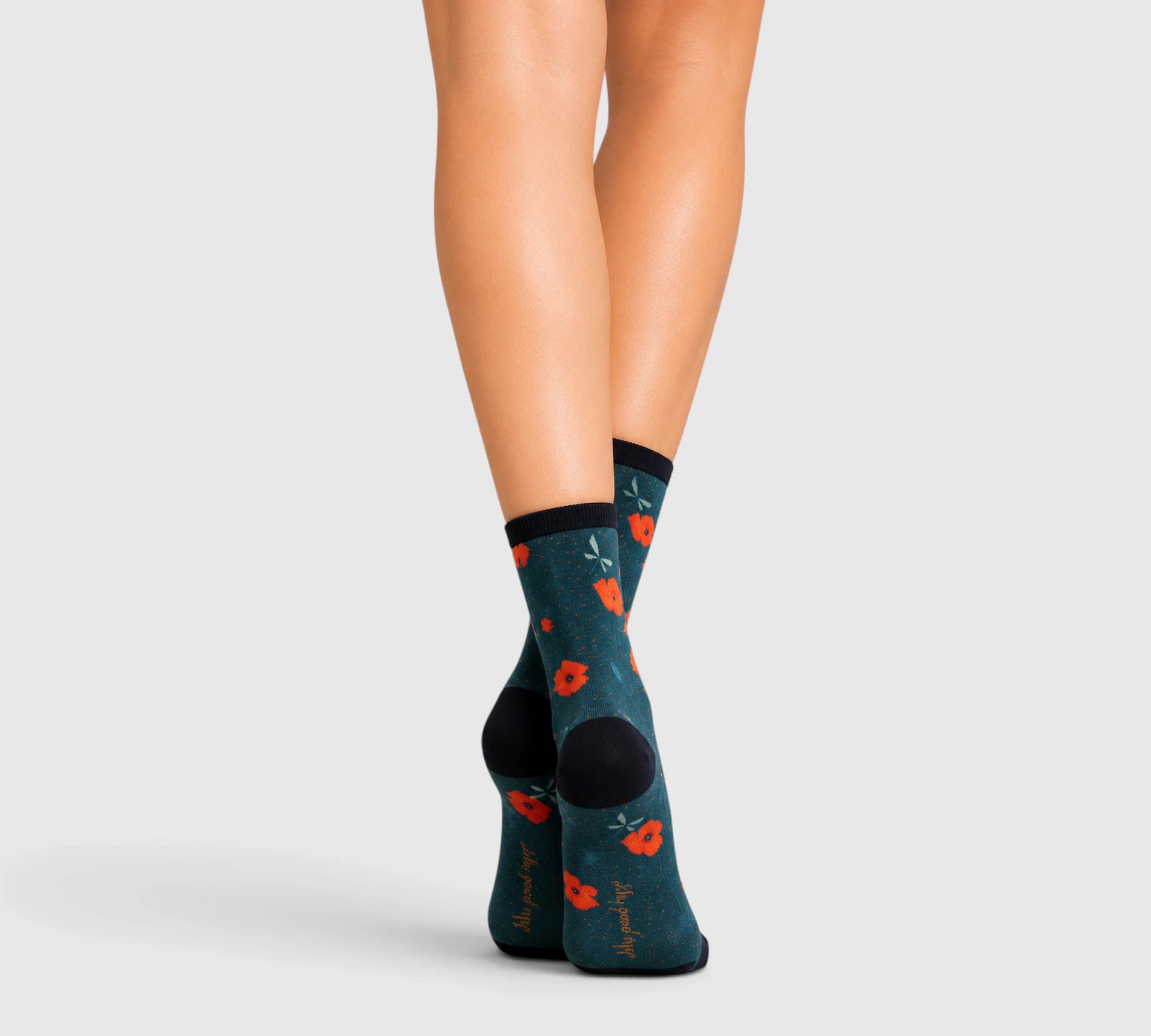 Chaussettes fantaisie femme bambou – motif coquelicots