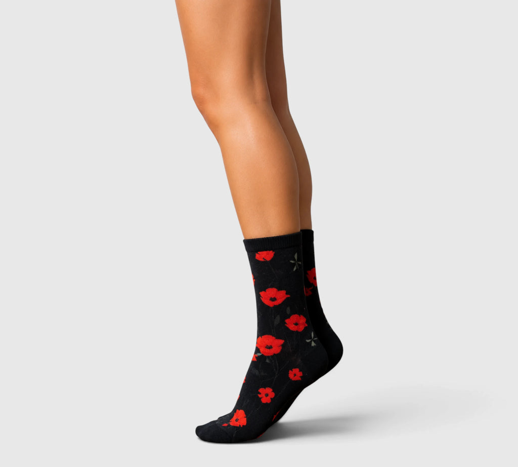 Chaussettes rigolotes en bambou – Modèle coquelicot