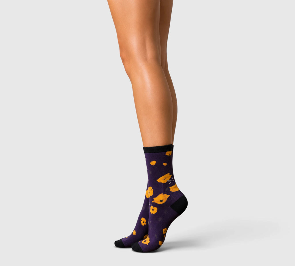 Chaussettes fantaisie coquelicots jaunes en bambou – Femme