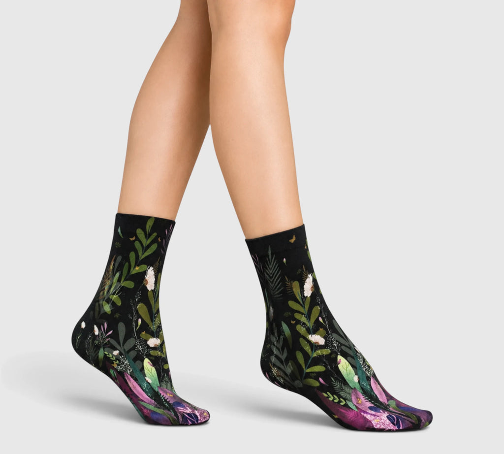 Socquettes Nylon Imprimées Jardin Tropical