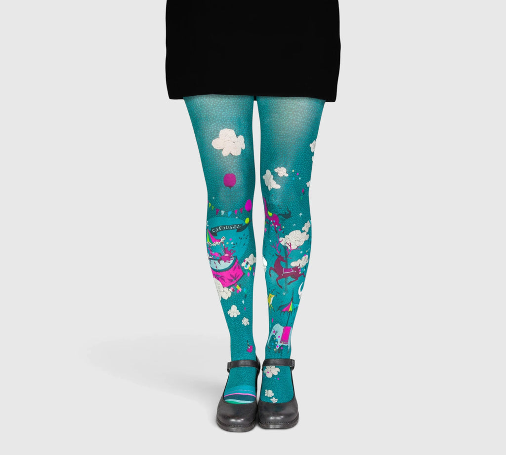 Collants turquoises illsutrés carrousel