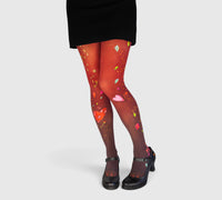 Collants rouges fantaisie coeurs