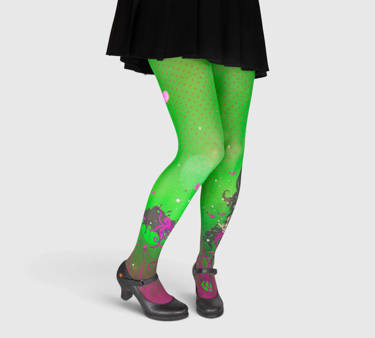 Collants verts fantaisie illustrés à pois