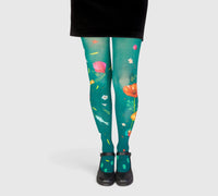 Collants verts fantaisie kokeshi