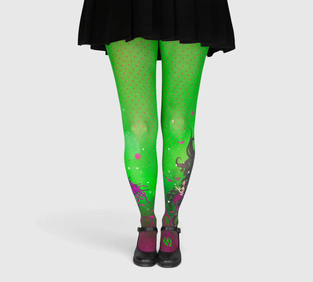 Collants verts fantaisie illustrés à pois