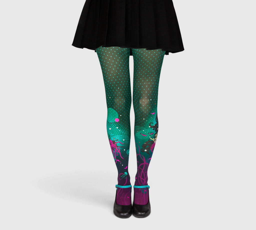 Collants fantaisie illustrés à pois verts