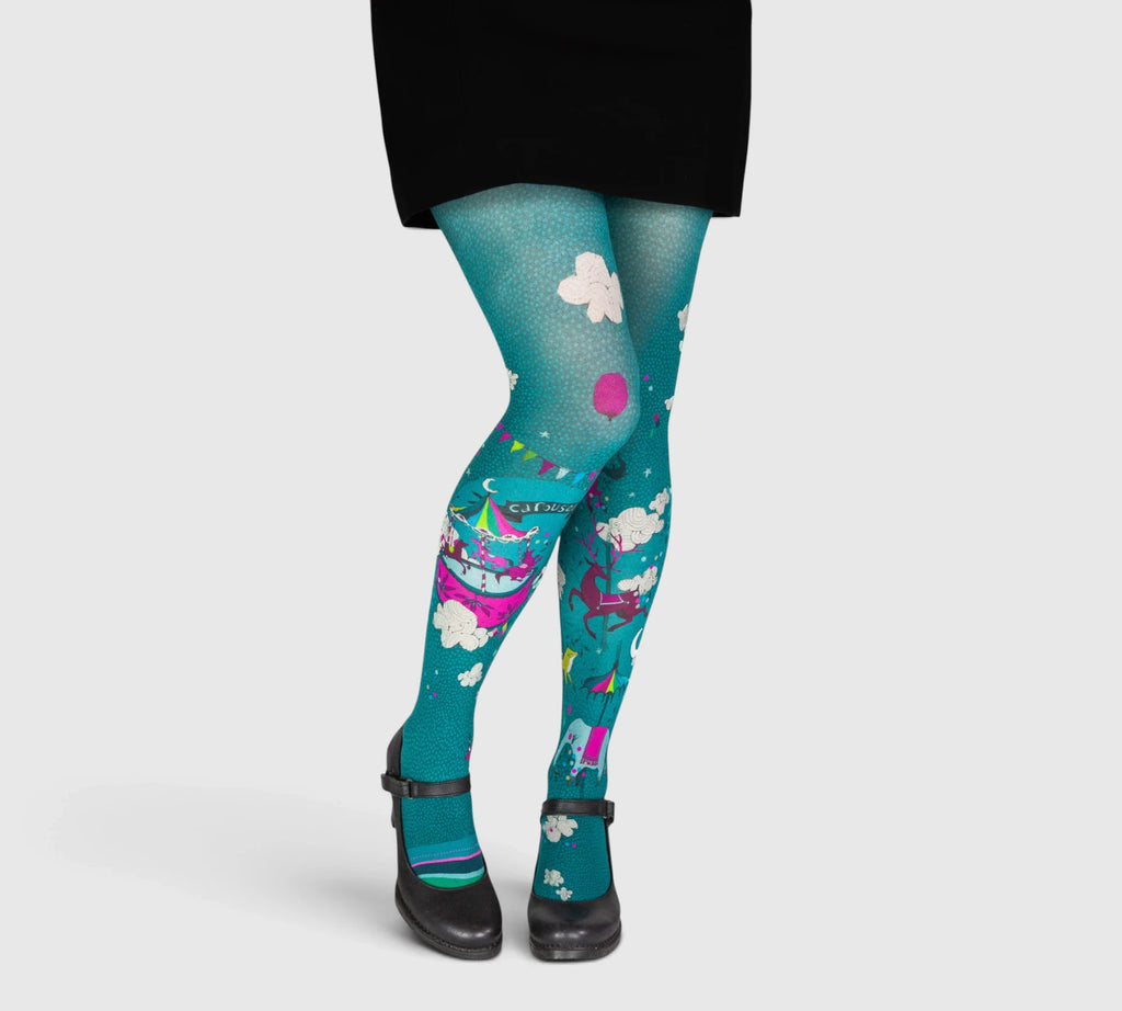 Collants turquoises illsutrés carrousel