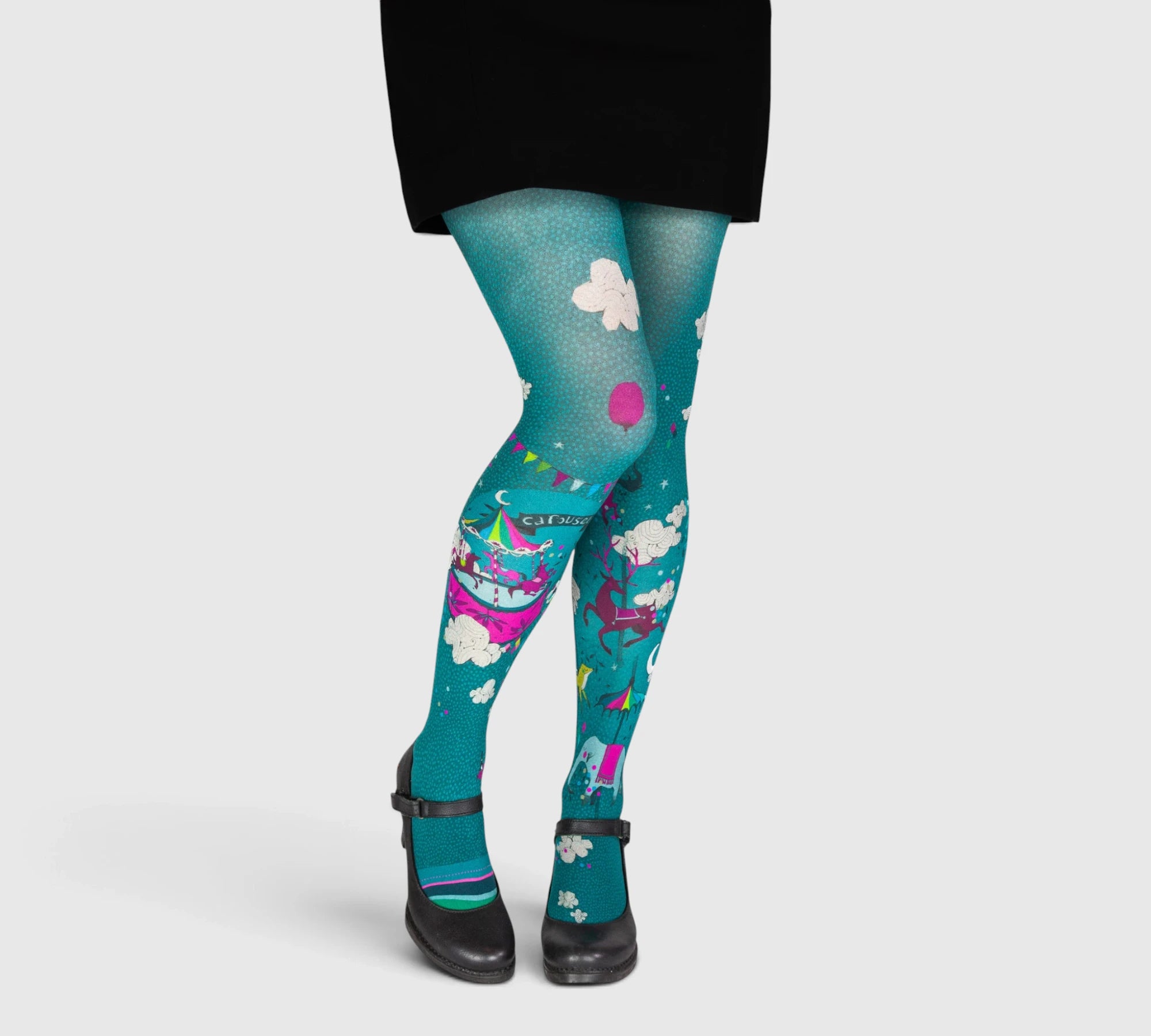 Collants turquoises illsutrés carrousel