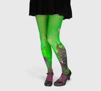 Collants verts fantaisie illustrés à pois