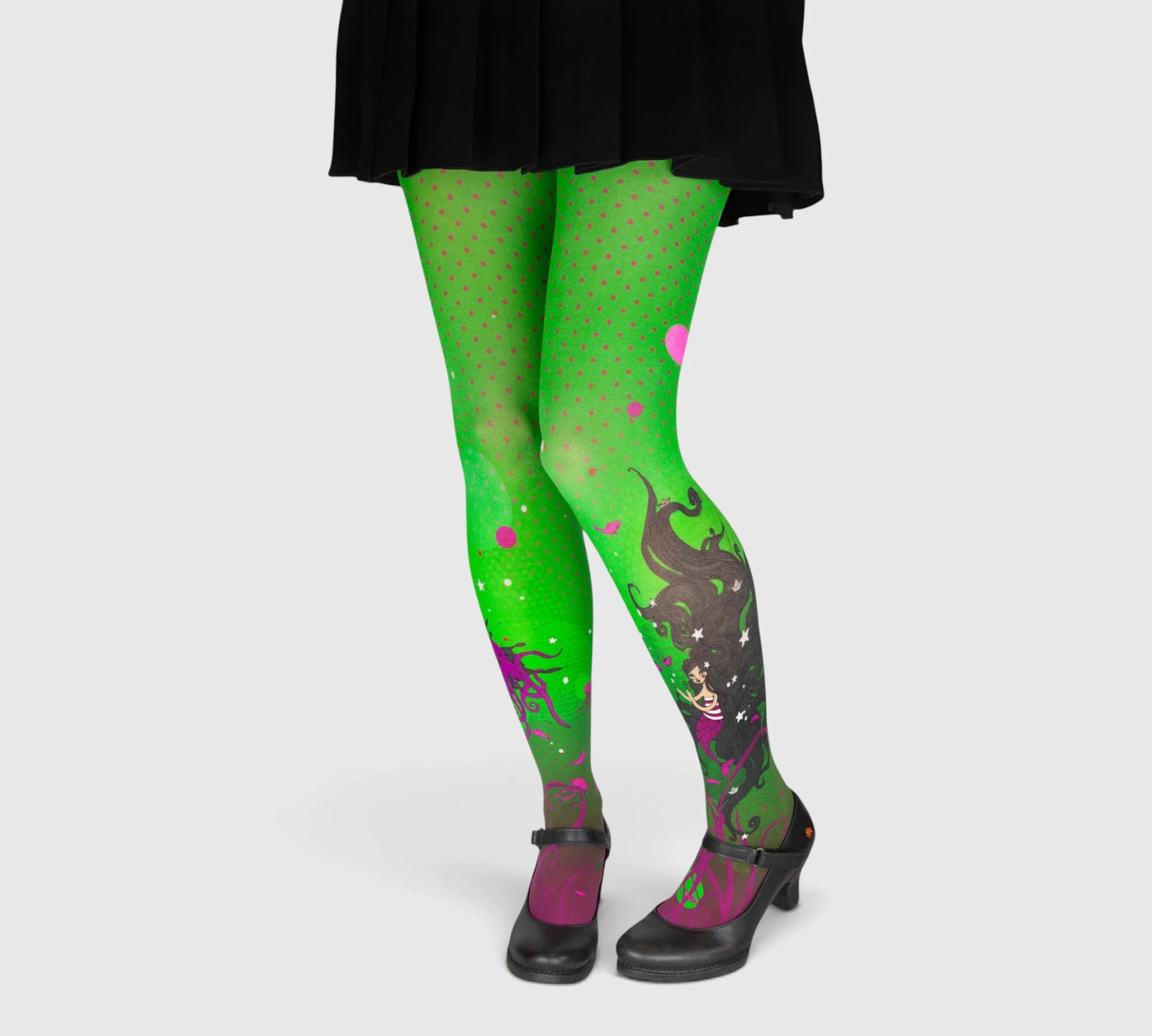 Collants verts fantaisie illustrés à pois