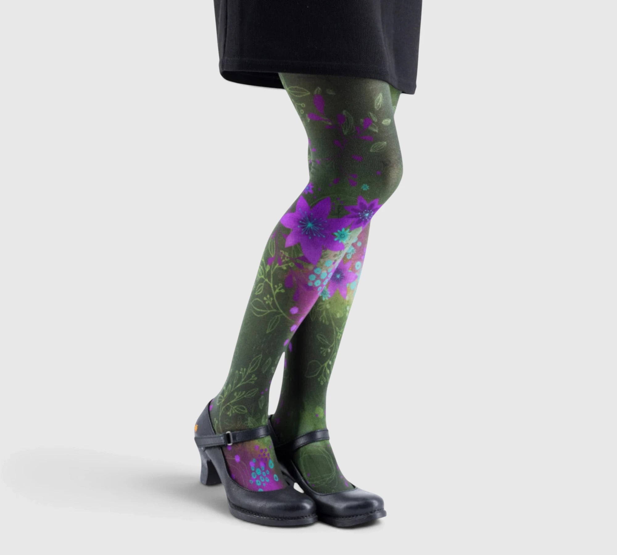 Collant résistant et original avec fleurs en vert et violet
