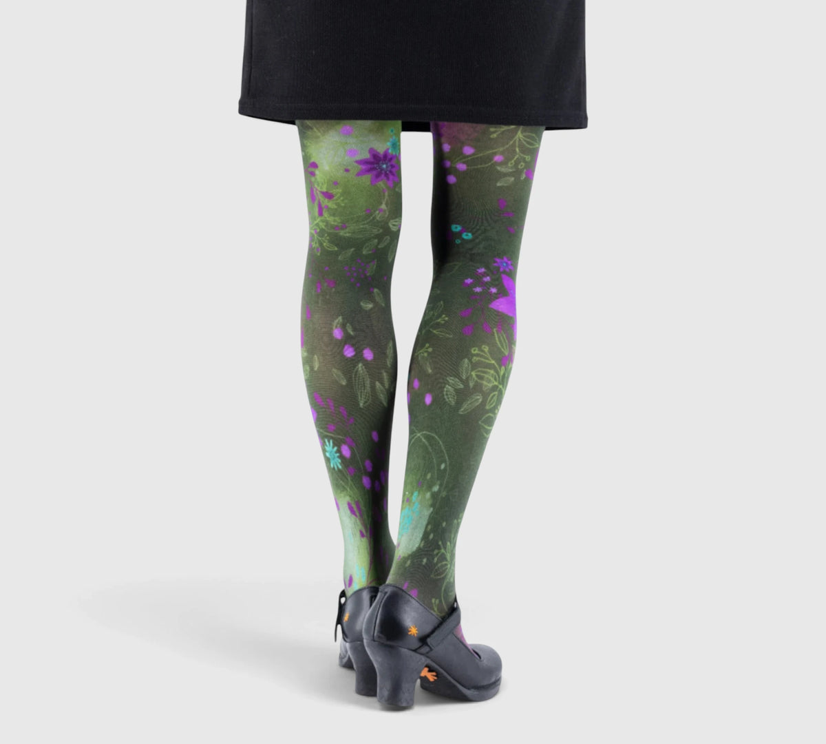 Collant résistant et original avec fleurs en vert et violet