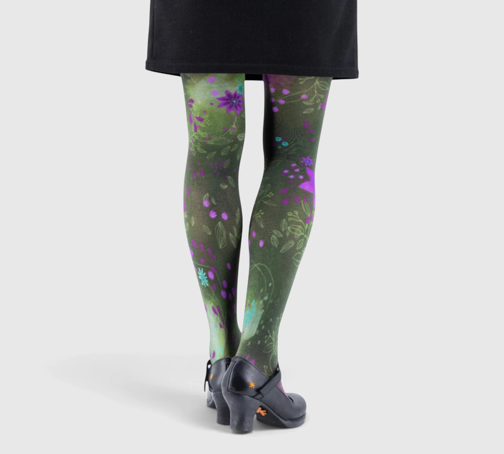 Collant résistant et original avec fleurs en vert et violet