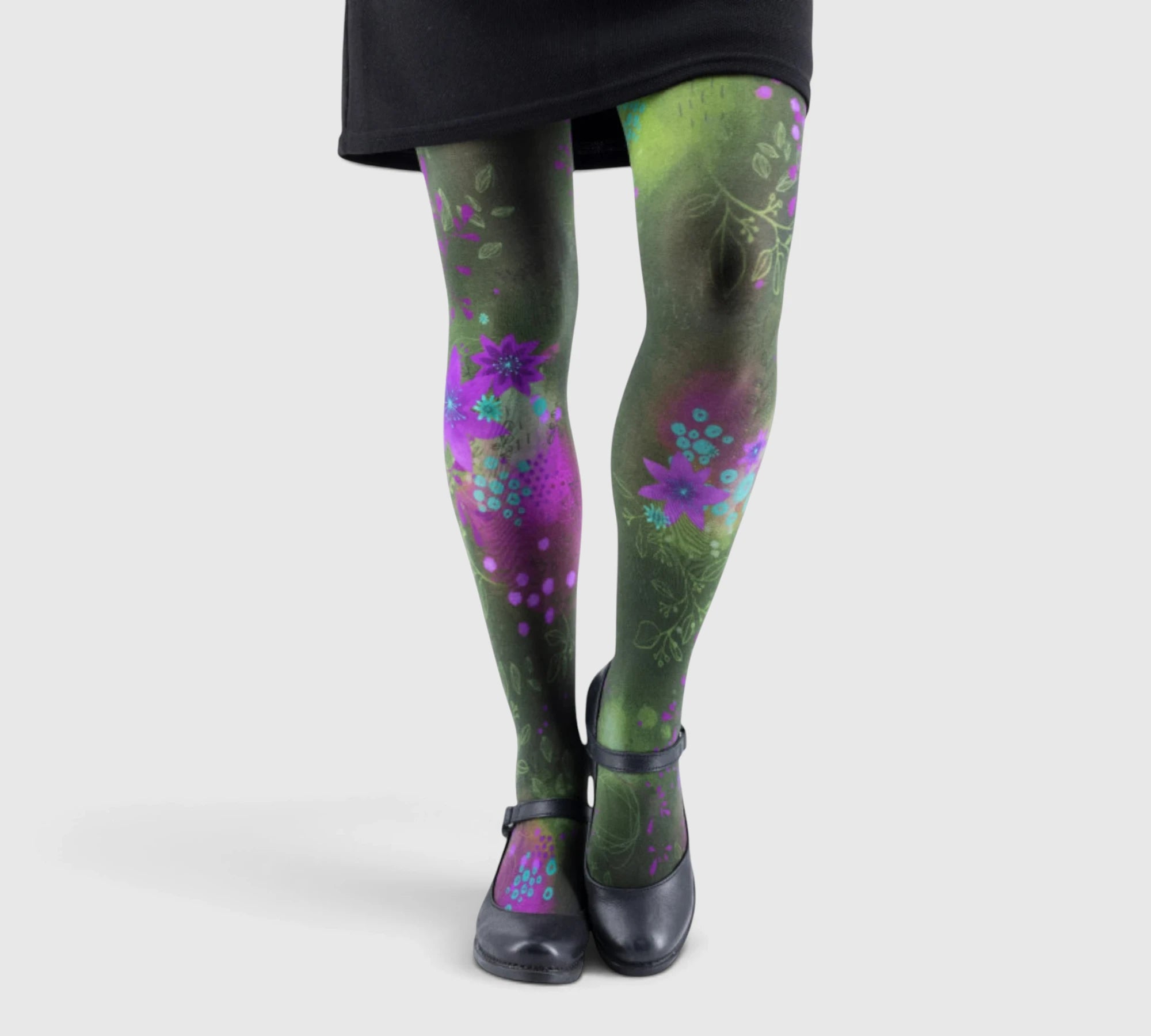 Collant résistant et original avec fleurs en vert et violet