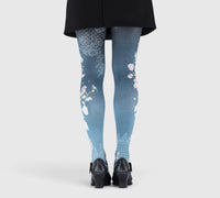 Collants femme bleu poudré à grandes fleurs