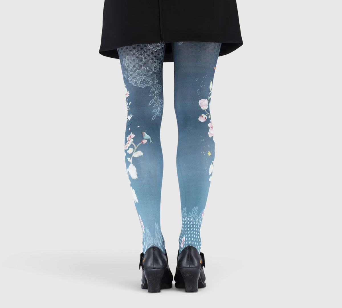 Collants femme bleu poudré à grandes fleurs