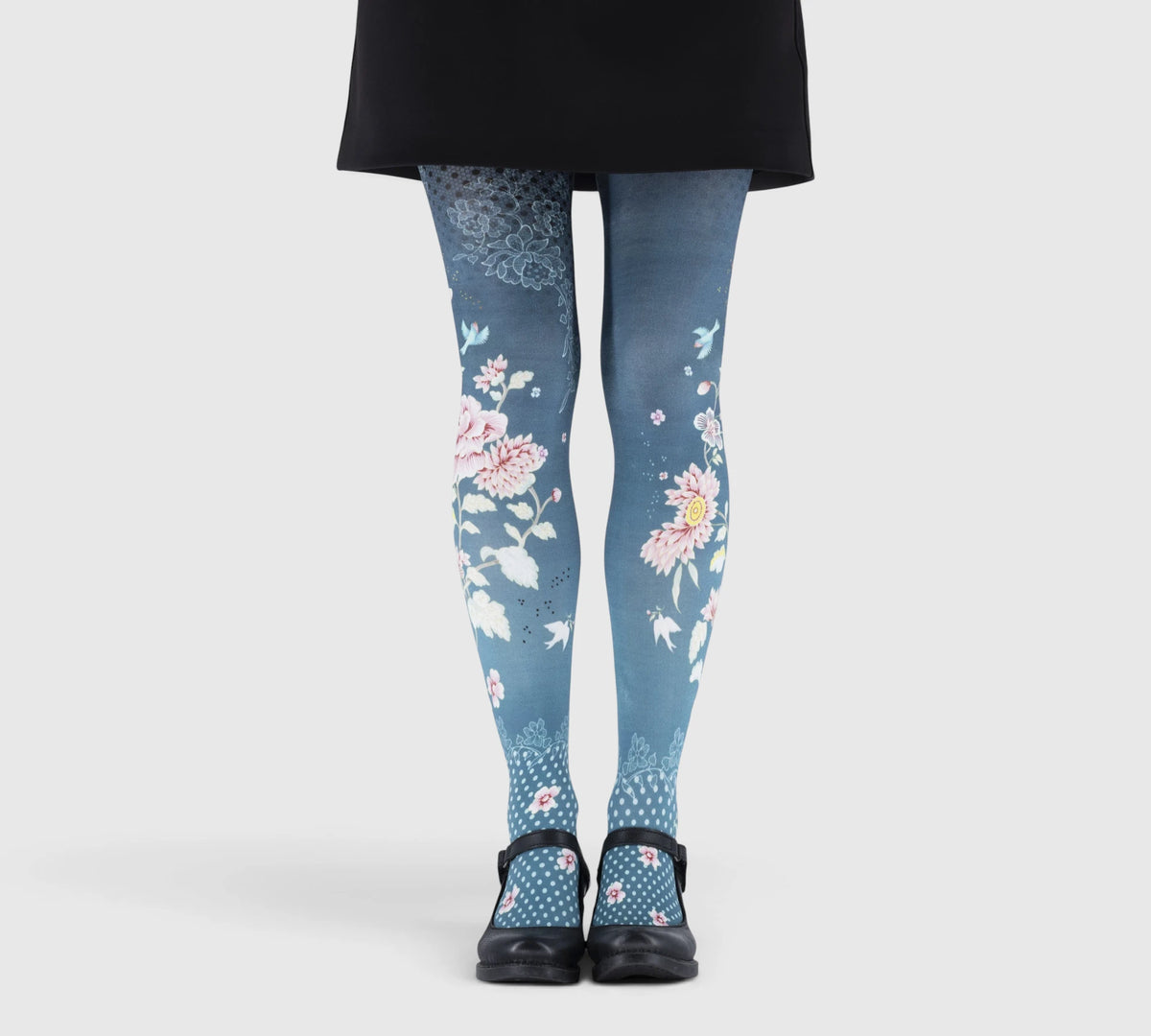 Collants femme bleu poudré à grandes fleurs