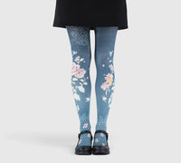 Collants femme bleu poudré à grandes fleurs