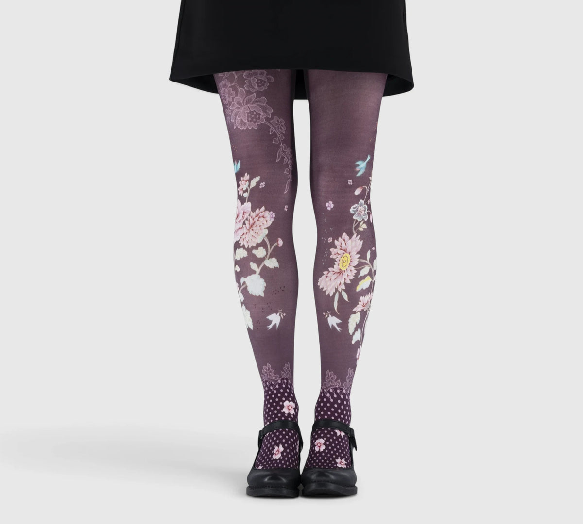 Collants romantiques mauves à fleurs