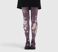 Collants romantiques mauves à fleurs