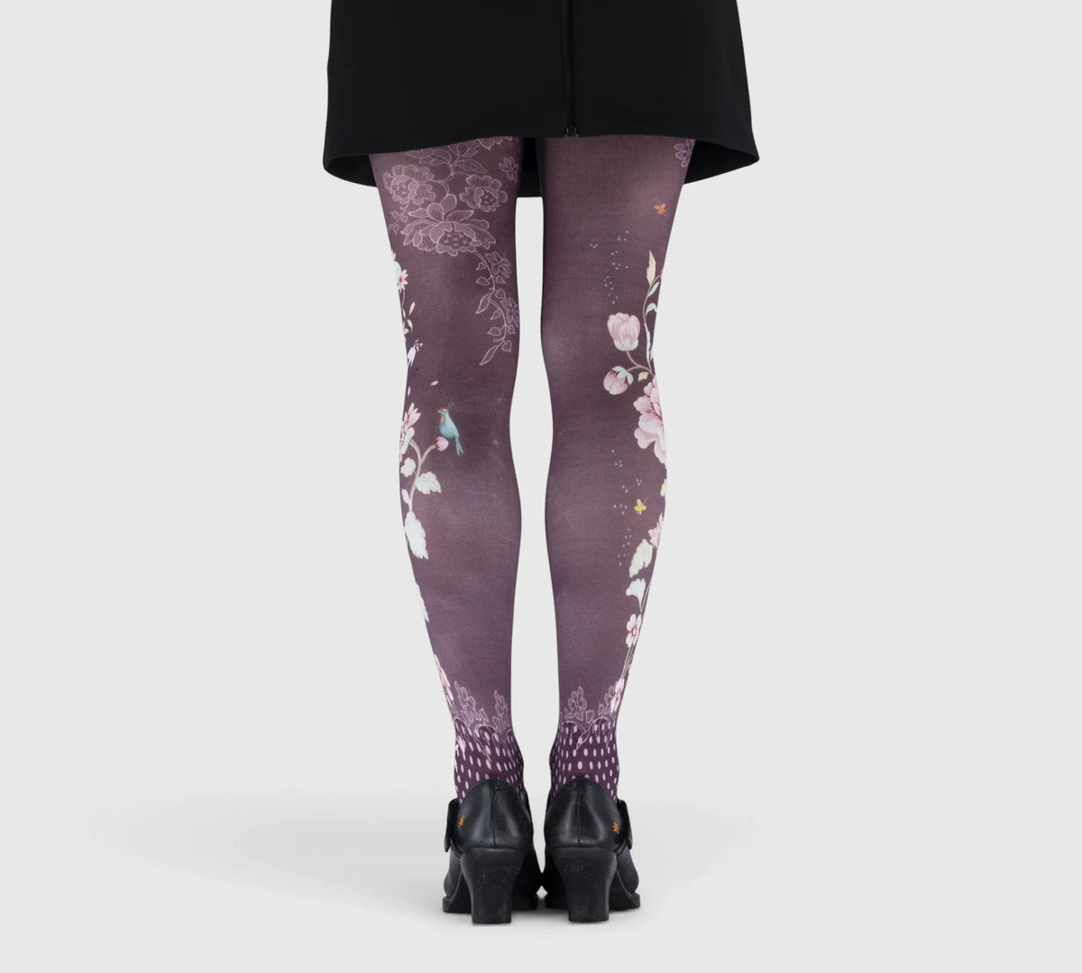 Collants romantiques mauves à fleurs
