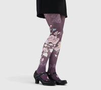 Collants romantiques mauves à fleurs