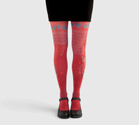 Collants fantaisie femme Jardin Rouge – design floral artistique