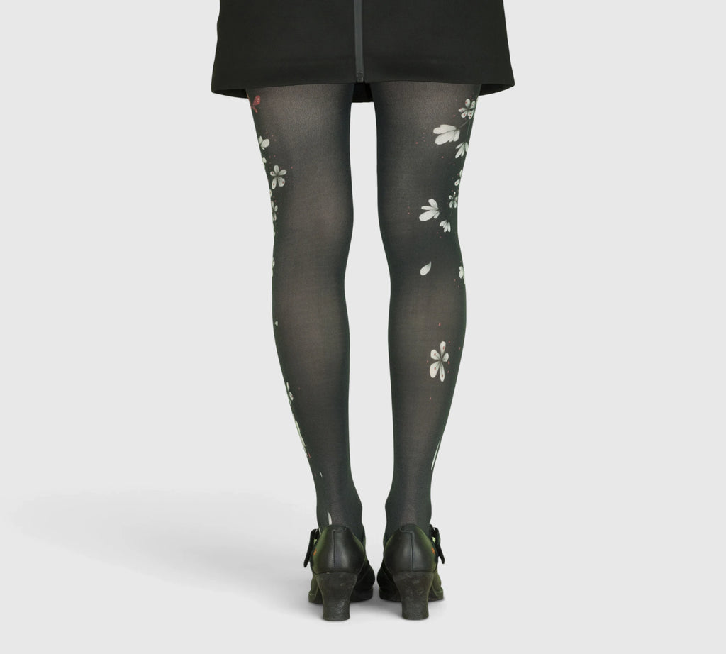 Collants fantaisie femme noirs Fleurs de cerisier