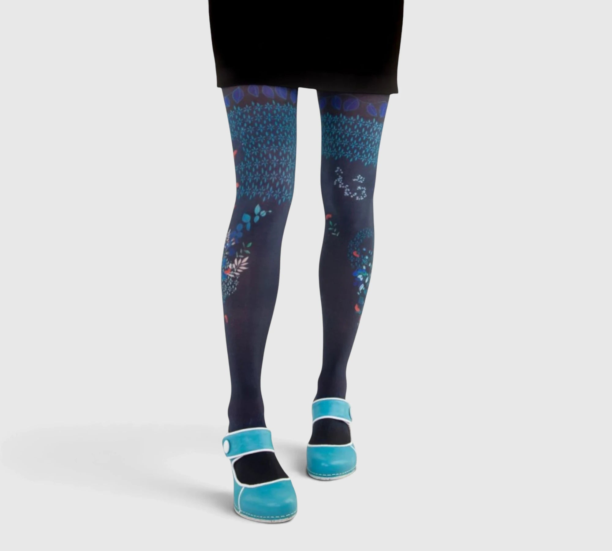 Collants fantaisie femme Nuit Bleue – design floral poétique