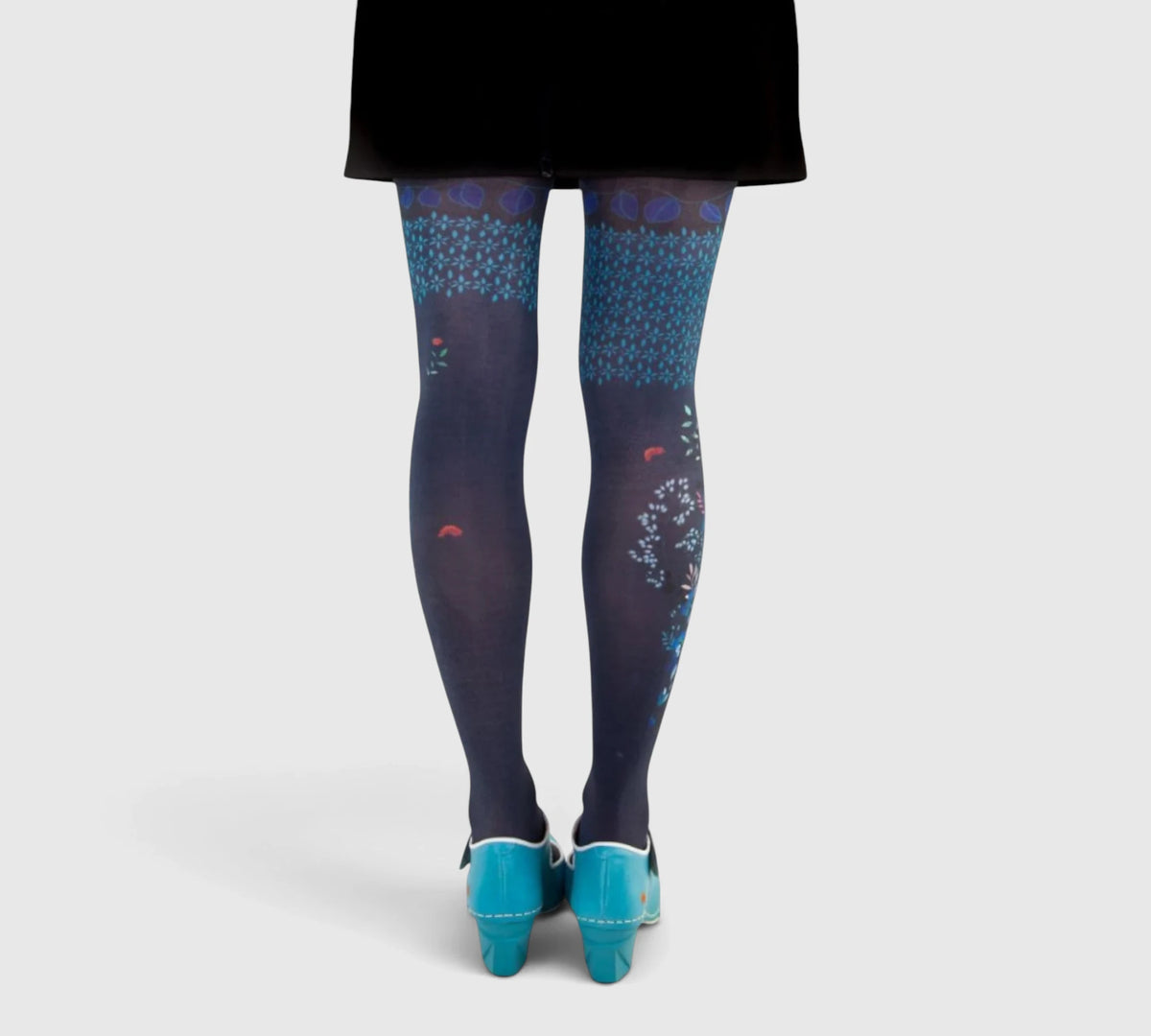 Collants fantaisie femme Nuit Bleue – design floral poétique
