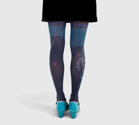 Collants fantaisie femme Nuit Bleue – design floral poétique