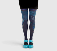 Collants fantaisie femme Nuit Bleue – design floral poétique